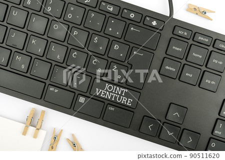 Writing displaying text Joint Venture. Business idea Collaboration Arrangement Parties Partnership Team Computer Keyboard And Symbol.Information Medium For Communication. Writing displaying text Joint Venture. Business idea Collaboration Arrangement Parties Partnership Team Computer Keyboard And Symbol.Information Medium For Communication. 90511620