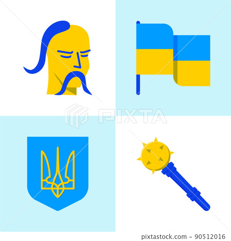 Ukraine national symbols icon set in flat style 90512016