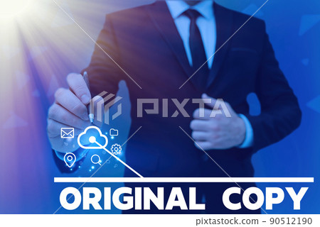 Text caption presenting Original Copy. Word Written on Main Script Unprinted Branded Patented Master List Man holding Screen Of Mobile Phone Showing The Futuristic Technology. Text caption presenting Original Copy. Word Written on Main Script Unprinted Branded Patented Master List Man holding Screen Of Mobile Phone Showing The Futuristic Technology. 90512190