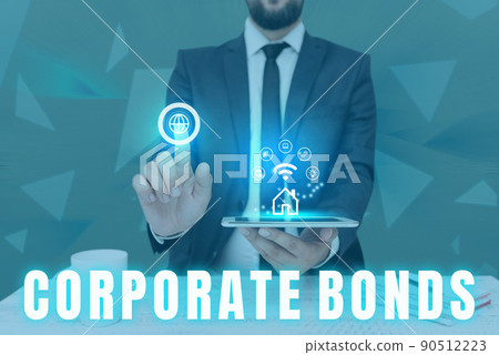 Text showing inspiration Corporate Bonds. Business idea corporation to raise financing for variety of reasons Man holding Screen Of Mobile Phone Showing The Futuristic Technology. Text showing inspiration Corporate Bonds. Business idea corporation to raise financing for variety of reasons Man holding Screen Of Mobile Phone Showing The Futuristic Technology. 90512223