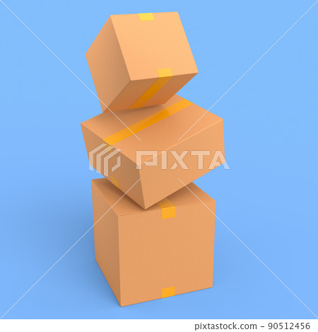 Cardboard box or carton on blue background, carrying parcel and online shopping 90512456