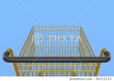 Shopping cart or trolley for groceries on blue background. Shopping cart or trolley for groceries on blue background. 90512514