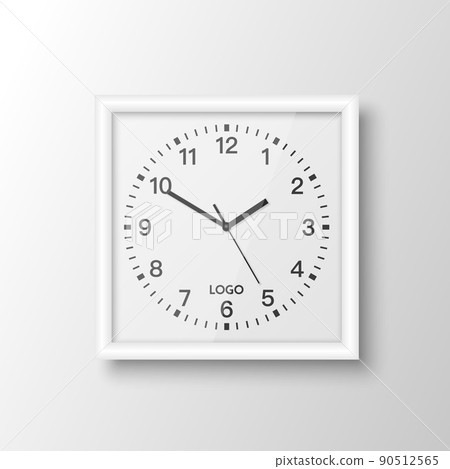 Vector 3d Realistic Square White Wall Office Clock Design Template Isolated on White. Mock-up of Wall Clock for Branding and Advertise Isolated. Clock Face Design 90512565