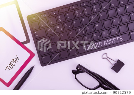 Text caption presenting Liquid Assets. Business approach Cash and Bank Balances Market Liquidity Deferred Stock Computer Keyboard And Symbol.Information Medium For Communication. Text caption presenting Liquid Assets. Business approach Cash and Bank Balances Market Liquidity Deferred Stock Computer Keyboard And Symbol.Information Medium For Communication. 90512579