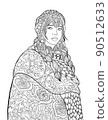 Tibetian woman adult coloring book page isolated on white background 90512633
