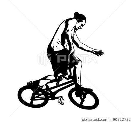 bmx bicyclist performing stunt tricks - sketch vector artwork 90512722