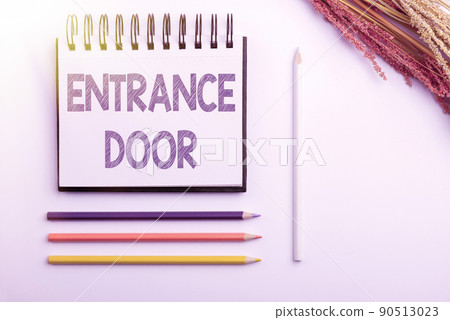 Sign displaying Entrance Door. Business overview Way in Doorway Gate Entry Incoming Ingress Passage Portal Flashy School Office Supplies, Teaching Learning Collections, Writing Tools, 90513023