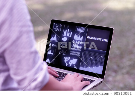 Handwriting text Quarantine. Internet Concept restraint upon the activities of person or the transport of goods Woman Typing On Laptop In The Park Alone Accomplishing Remote Jobs. Handwriting text Quarantine. Internet Concept restraint upon the activities of person or the transport of goods Woman Typing On Laptop In The Park Alone Accomplishing Remote Jobs. 90513091