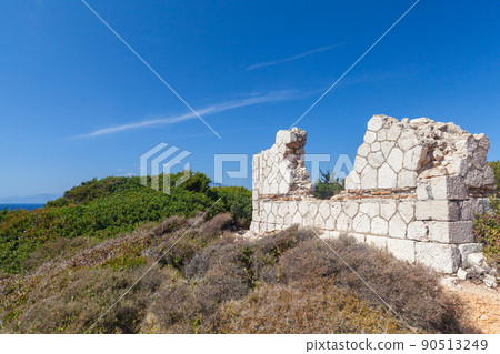 Greek summer landscape with ruins of old house Greek summer landscape with ruins of old house 90513249