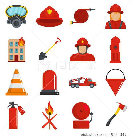 Fire fighter icons set vector isolated 90513473