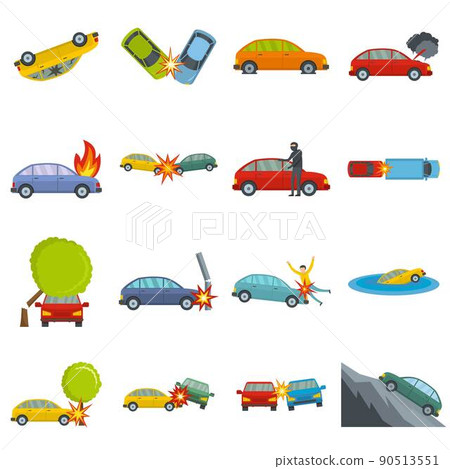 Accident car crash case icons set vector isolated 90513551