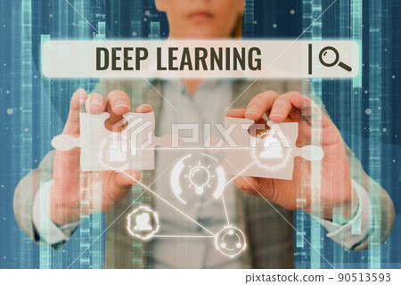 Inspiration showing sign Deep Learning. Internet Concept Hierarchical Abstractions Artificial Intelligence Algorithm Lady in suit holding two puzzle pieces representing innovative thinking. Inspiration showing sign Deep Learning. Internet Concept Hierarchical Abstractions Artificial Intelligence Algorithm Lady in suit holding two puzzle pieces representing innovative thinking. 90513593