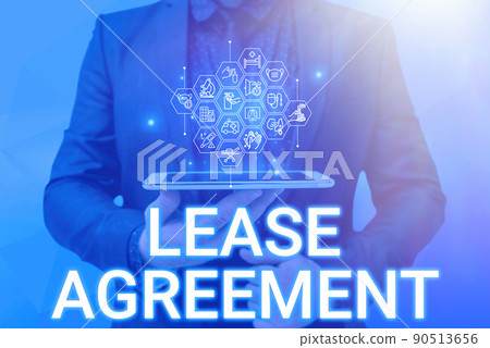 Handwriting text Lease Agreement. Business concept Contract on the terms to one party agrees rent property Man holding Screen Of Mobile Phone Showing The Futuristic Technology. Handwriting text Lease Agreement. Business concept Contract on the terms to one party agrees rent property Man holding Screen Of Mobile Phone Showing The Futuristic Technology. 90513656