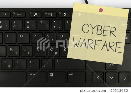 Conceptual caption Cyber Warfare. Concept meaning Virtual War Hackers System Attacks Digital Thief Stalker Computer Keyboard And Symbol.Information Medium For Communication. Conceptual caption Cyber Warfare. Concept meaning Virtual War Hackers System Attacks Digital Thief Stalker Computer Keyboard And Symbol.Information Medium For Communication. 90513680