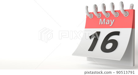 May 16 date on a tear-off calendar, 3d rendering May 16 date on a tear-off calendar, 3d rendering 90513791