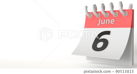 June 6 date on a tear-off calendar, 3d rendering 90513813