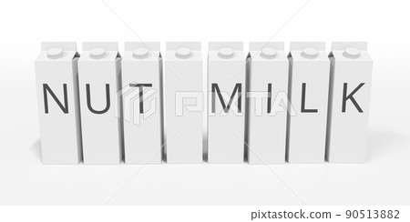 Paper boxes with NUT MILK text. 3D rendering 90513882