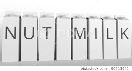 Paper boxes with NUT MILK text. 3D rendering Paper boxes with NUT MILK text. 3D rendering 90513941