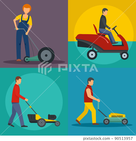 Lawnmower service banner concept set, flat style Lawnmower service banner concept set, flat style 90513957