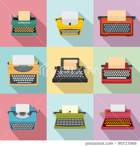 Typewriter machine keys old icons set, flat style Typewriter machine keys old icons set, flat style 90513966