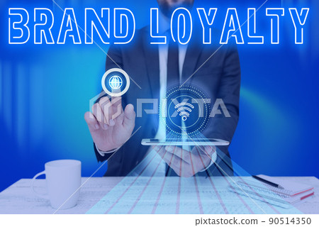 Writing displaying text Brand Loyalty. Concept meaning Repeat Purchase Ambassador Patronage Favorite Trusted Man holding Screen Of Mobile Phone Showing The Futuristic Technology. Writing displaying text Brand Loyalty. Concept meaning Repeat Purchase Ambassador Patronage Favorite Trusted Man holding Screen Of Mobile Phone Showing The Futuristic Technology. 90514350