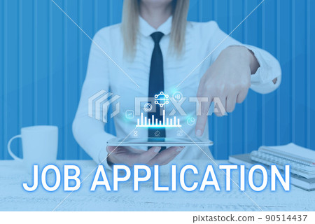 Text caption presenting Job Application. Word for The standard business document serves a number of purposes Man holding Screen Of Mobile Phone Showing The Futuristic Technology. Text caption presenting Job Application. Word for The standard business document serves a number of purposes Man holding Screen Of Mobile Phone Showing The Futuristic Technology. 90514437
