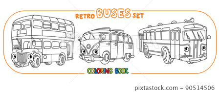 Buses. Funny small retro cars coloring book set Buses. Funny small retro cars coloring book set 90514506
