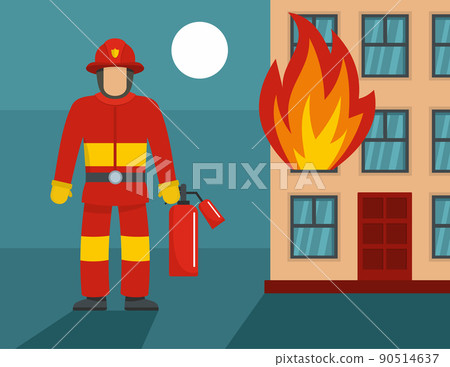 Standing firefighter concept, flat style 90514637