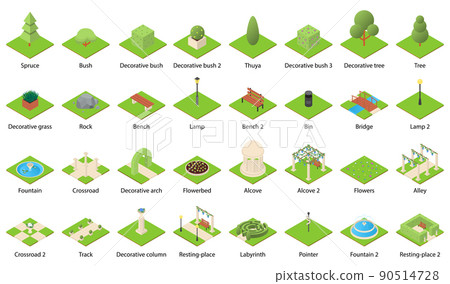 Park nature elements icons set, isometric style Park nature elements icons set, isometric style 90514728