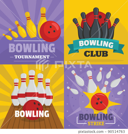 Bowling kegling banner concept set, flat style Bowling kegling banner concept set, flat style 90514763