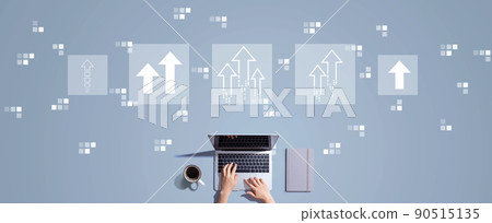Rising arrow theme with person working with laptop 90515135