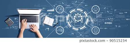 Future technology concept with person using a laptop 90515234