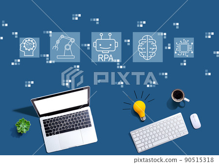 Robotic Process Automation theme with computers with a light bulb 90515318