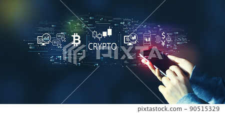 Crypto Trading theme with person using smartphone Crypto Trading theme with person using smartphone 90515329