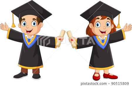 Cartoon happy children in graduation costumes Cartoon happy children in graduation costumes 90515809