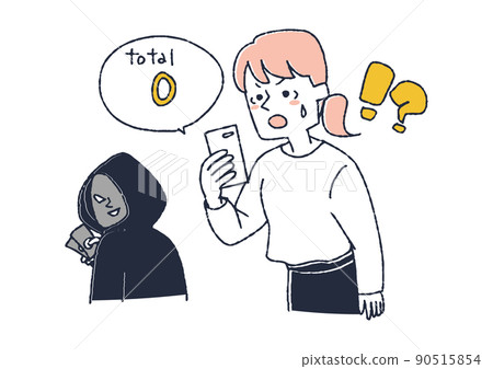 A fraudulent man who stole a woman's deposit balance by illegal operation, a comical handwritten person vector, a warm line drawing A fraudulent man who stole a woman's deposit balance by illegal operation, a comical handwritten person vector, a warm line drawing 90515854