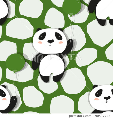 Seamless pattern with cute panda baby on color floral background. Funny asian animals. Card, postcards for kids. Flat vector illustration for fabric, textile, wallpaper, poster, gift wrapping paper Seamless pattern with cute panda baby on color floral background. Funny asian animals. Card, postcards for kids. Flat vector illustration for fabric, textile, wallpaper, poster, gift wrapping paper 90517722