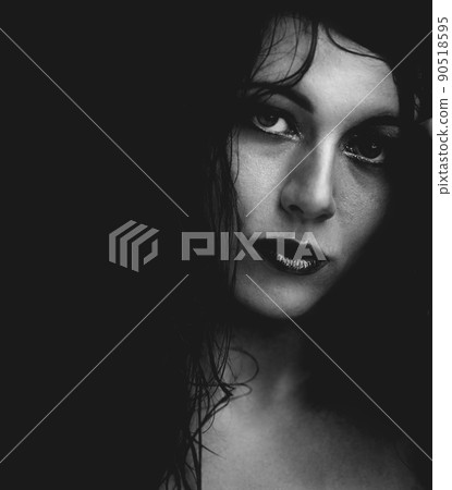 Having a gloomy day. Monochrome beauty portrait of a beautiful young woman. 90518595