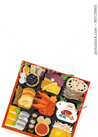 2023年新年賀卡壽司和兔子雕像的插圖 90519965