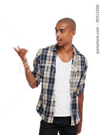 Im telling you, this really works. Cropped shot of a young man standing against a white background. 90521006