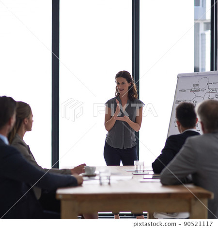 There are no shortcuts to success. Cropped shot of a businesswoman giving a presentation to her colleagues in a boardroom. 90521117