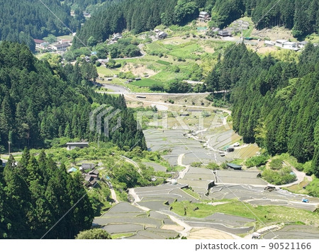 Aerial view of Yotsuya Chihada in Shinshiro City, Aichi Prefecture with a drone. Aerial view of Yotsuya Chihada in Shinshiro City, Aichi Prefecture with a drone. 90521166
