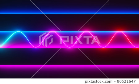 3d render of flash neon and light glowing on dark scene. Speed light moving lines. 90521647