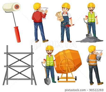 Construction worker set with men at work - Stock Illustration [90522269 ...