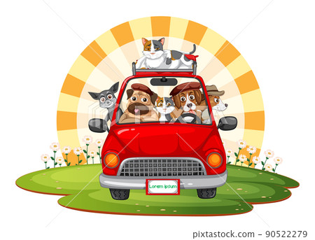 Road trip concept with domestic animals in a car Road trip concept with domestic animals in a car 90522279
