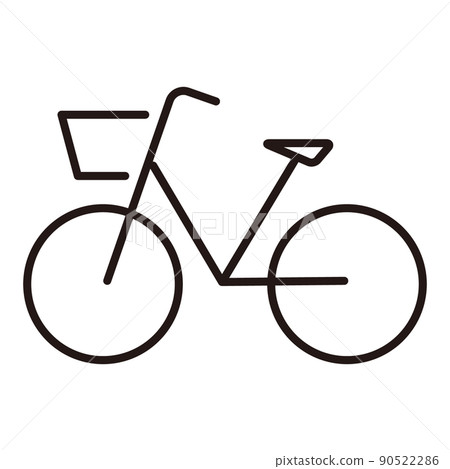 Sideways simple monochrome line drawing icon / white background of bicycle with basket 90522286