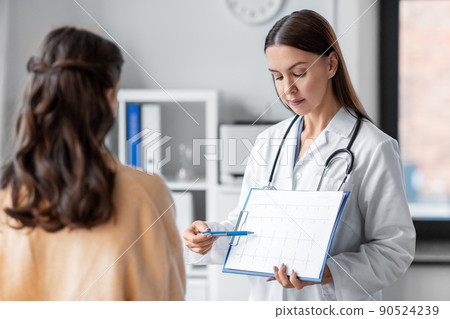 doctor showing cardiogram to woman at hospital doctor showing cardiogram to woman at hospital 90524239