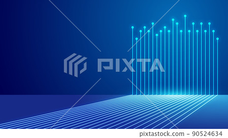 藍色向前透視延伸升起的光束科技技術背景 90524634
