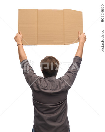 man with poster protesting on demonstration man with poster protesting on demonstration 90524690