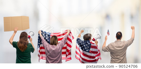 protesting people with flags of united states protesting people with flags of united states 90524706
